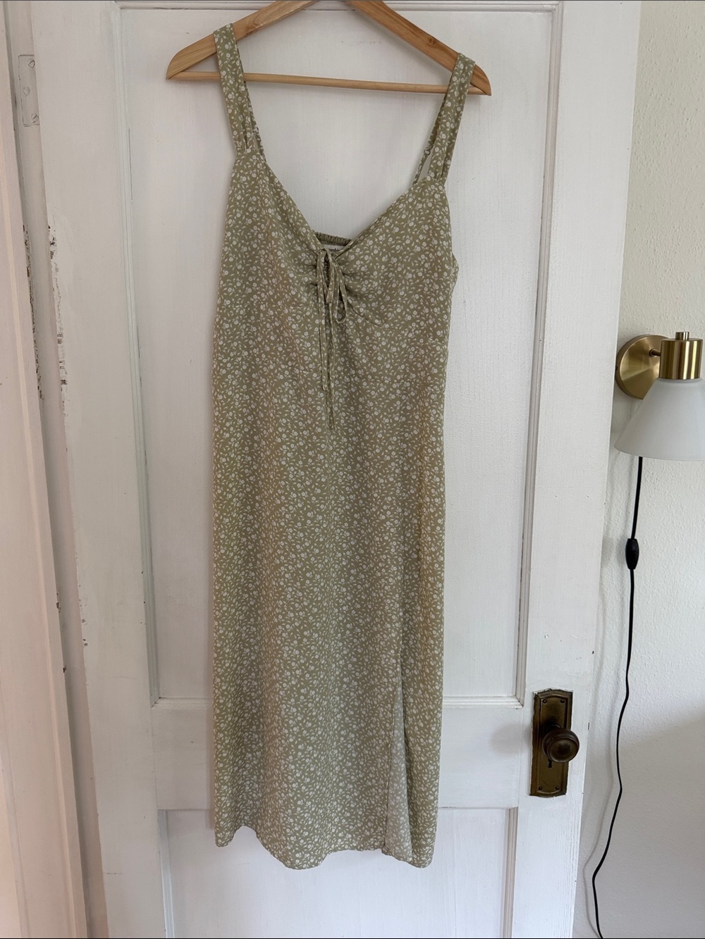 Abercrombie Floral Tie-Front Slip Dress - Sage Green